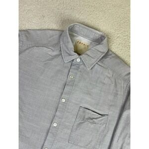 Esprit Shirt Mens Small Gray Check 100% Cotton Long Sleeve Button Up Casual